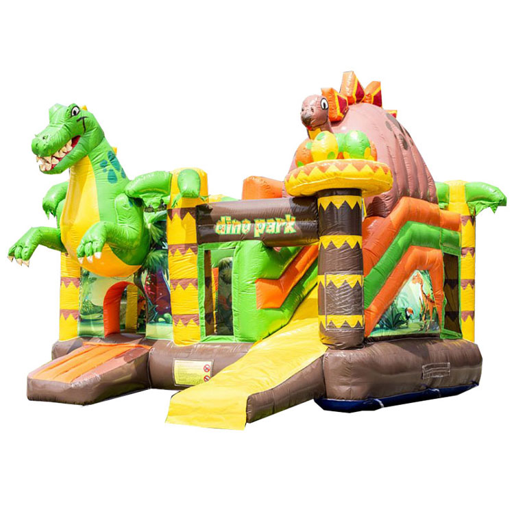 Inflatable dinosaur bouncy house with castle slide