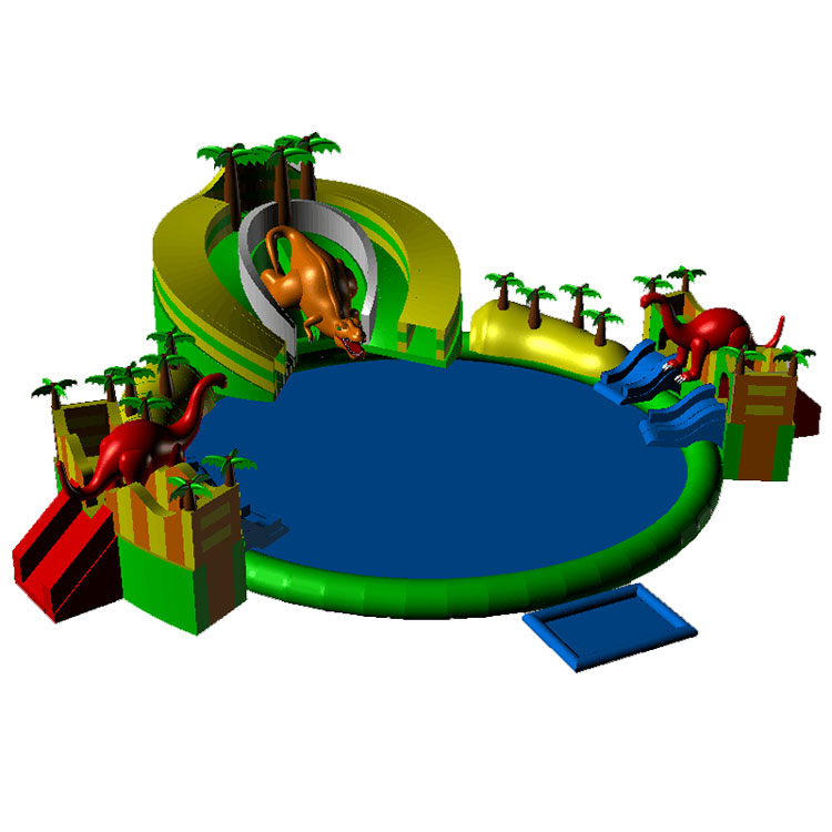 Jungle dinosaur giant inflatable water slide with pool