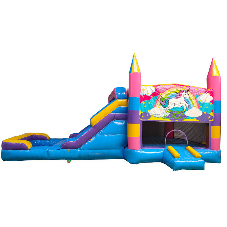 Inflatable rainbow unicorn bouncer bounce house with pool