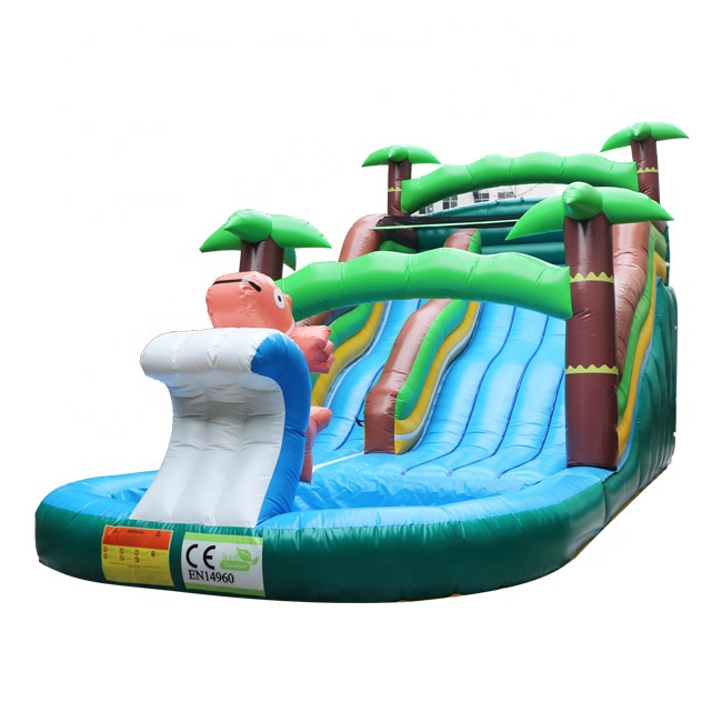 Tropical palm tree inflatable water slide with pool