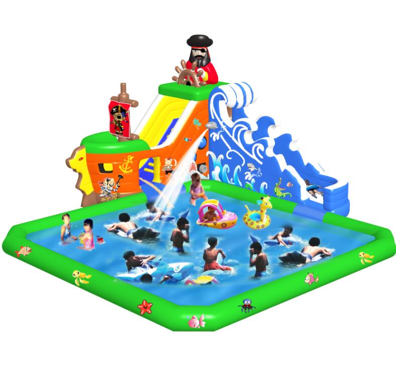 Inflatable pirate ship slide with swimming pool