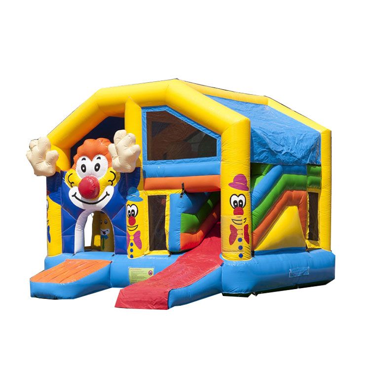 Kids love inflatable clown bouncer slide jumper with roof