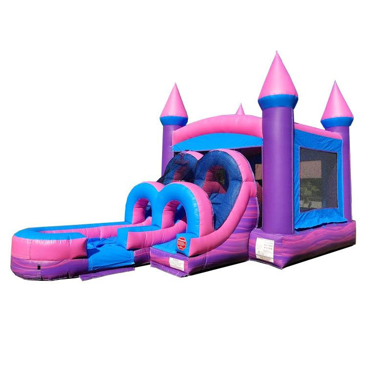 Inflatable bouncy castle with water slide