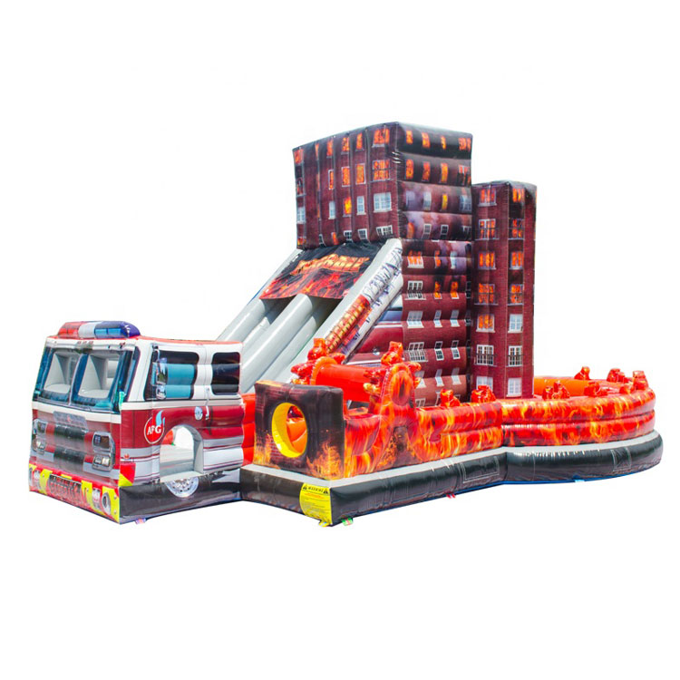 Inflatable fire truck slide obstacle course for sale