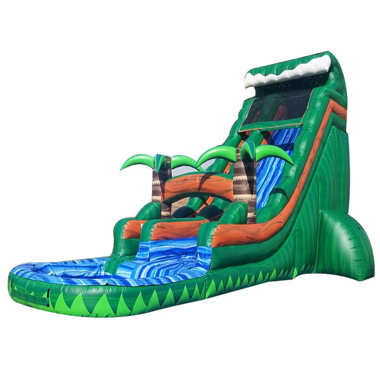 Tropical palm tree inflatable slide with pool