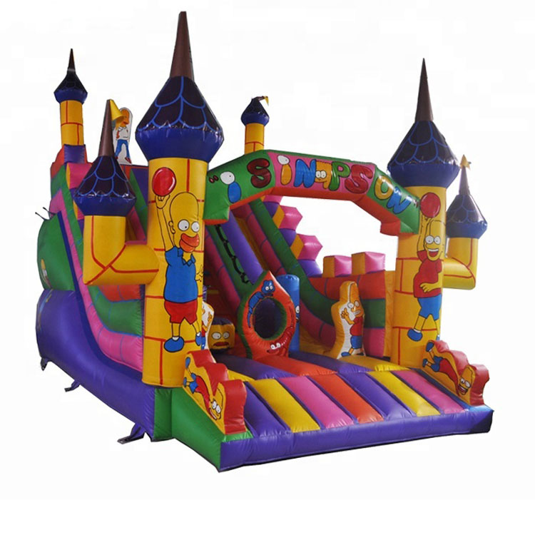 Cartoon inflatable dry slide for kids